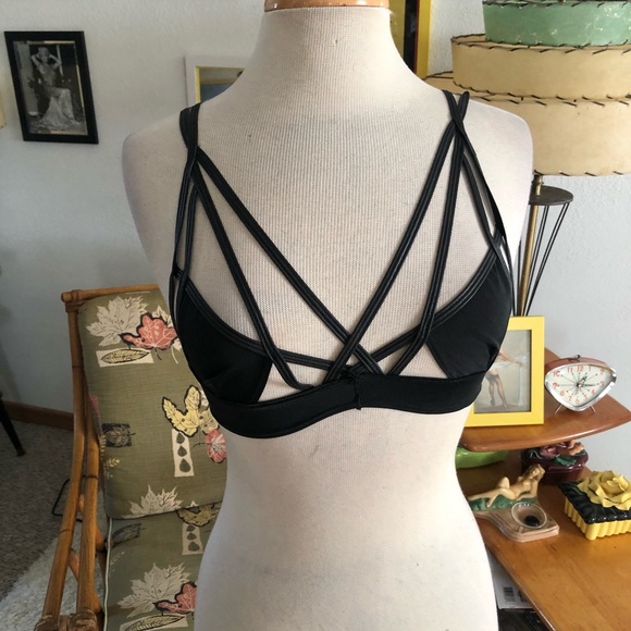 SOLD Retro Lingerie Lot 3 Pc Black Bra Panty Strap Mesh Fetish Burlesque PinUp - Picture 3 of 12